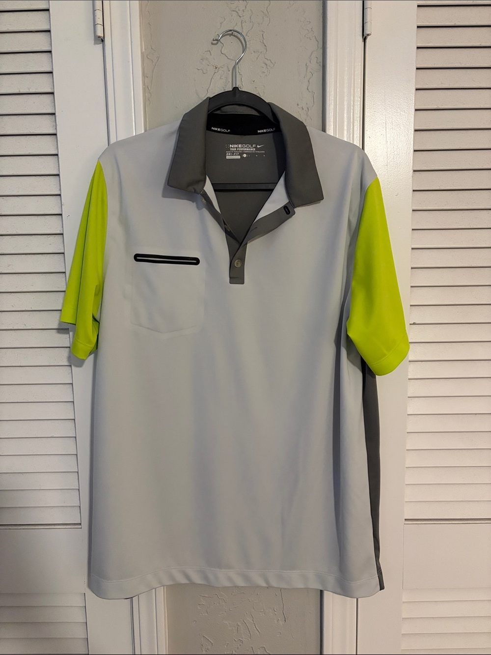 Nike Light Gray Polo with Neon Yellow Sleeve Accents